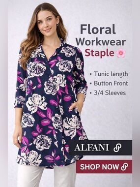 Alfani Navy Floral Tunic top ( or dress) with Pink Accents